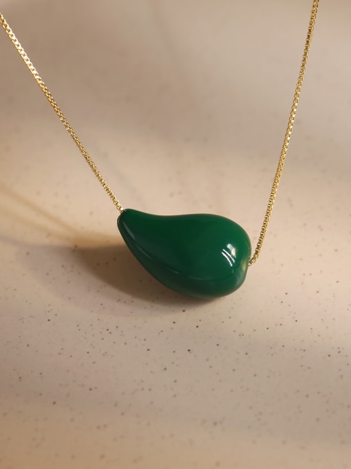 18K Gold +Green [Necklace] Brass Enamel Water Drop Minimalist Necklace